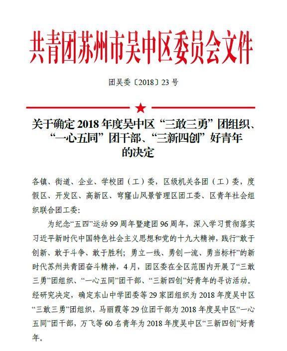 公司總部團(tuán)支部獲吳中區(qū)“三敢三...
